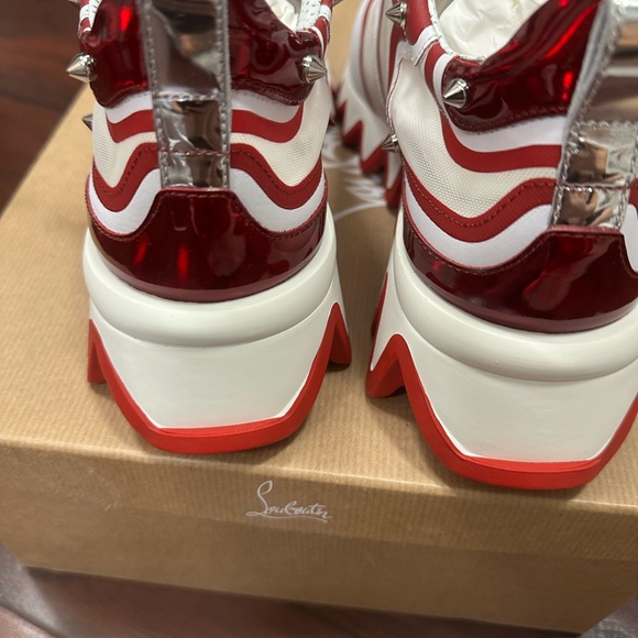 New Christian Louboutin Red and White Sneakers - Picture 6 of 7